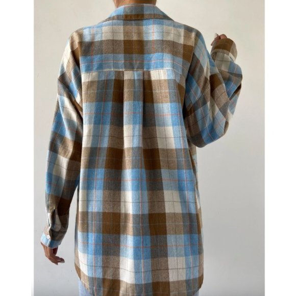 Boyfriend Drop Shoulder Plaid Blouse - Picture 2 of 6